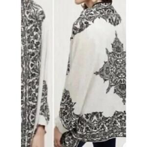 HWR Anthropologie XS S Black White Shawl Lightweight Cardigan Boho Sweater